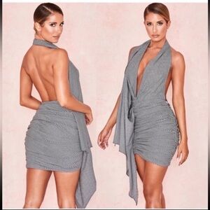 House Of CB London Philipette Gingham Print Backless Mini Halter Dress